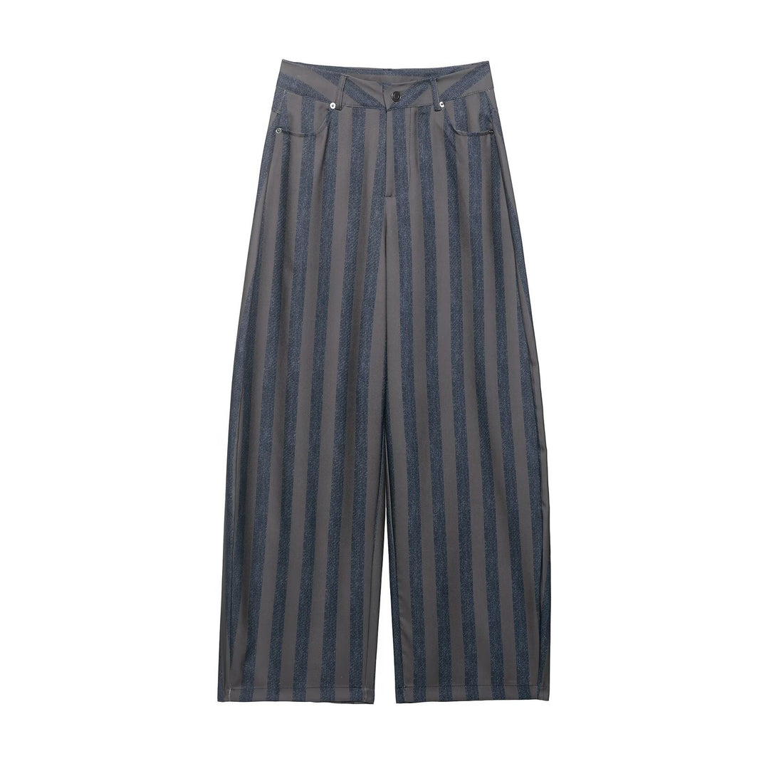 Damen weite High-Waist-Hose mit stilvollem Streifenmuster EB