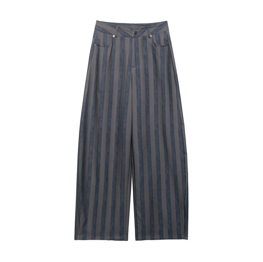 Damen weite High-Waist-Hose mit stilvollem Streifenmuster EB