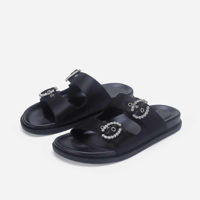 Damen Elegante Sandalen mit glitzernden Riemen und verstellbarem Schnallenverschluss EB