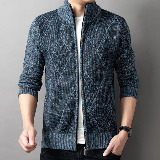 Herren Strickjacke mit modernem Zipper und grafischem Muster EB