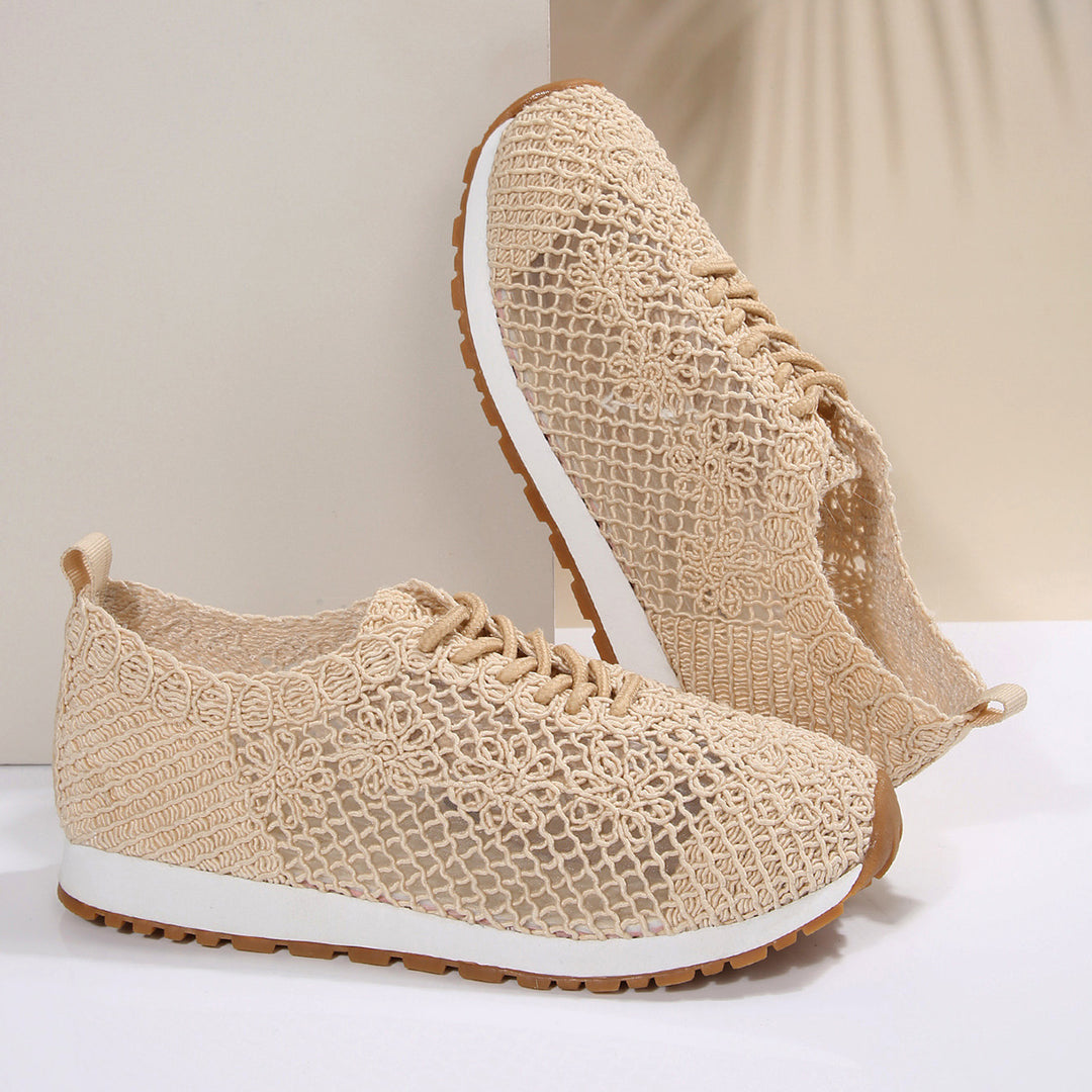 Damen nan atmungsaktive Strick-Run-Sneaker mit gehäkeltem Obermaterial, gepolstertem Komfortfußbett und rutschfester Gummilaufsohle EB