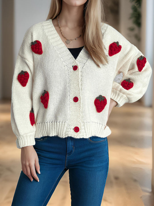 Damen Strickjacke mit verspielten Obstapplikationen EB