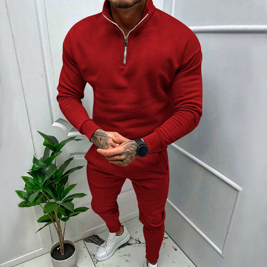 Herren nan athletisches Lounge-Set aus French Terry mit Halbzip-Stehkragen und konischer Jogginghose EB