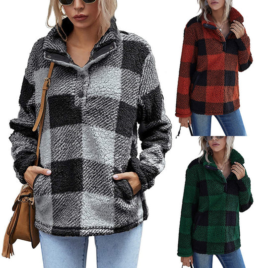Damen Gemusterte Teddyjacke mit modernem Kragen und praktischen Taschen EB