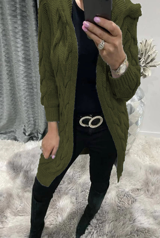 Damen Grobstrick-Cardigan mit Kapuze und Zopfmuster EB