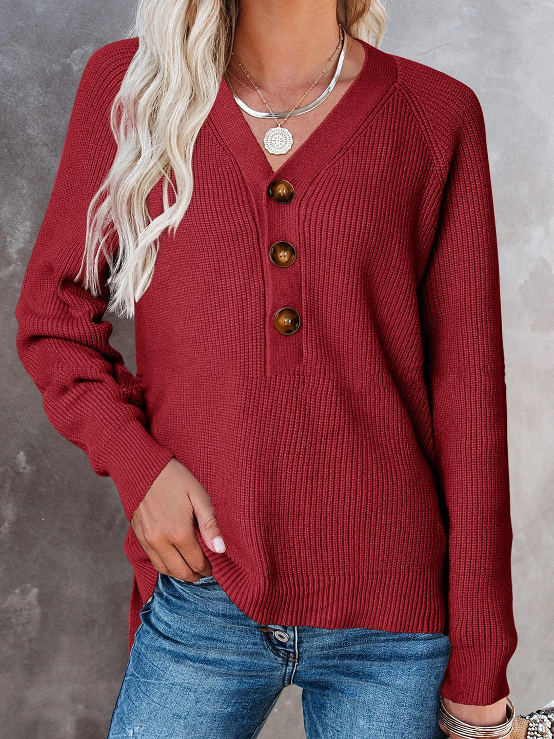 Damen Strickpullover mit Knopfdetails und lässigem Schnitt EB