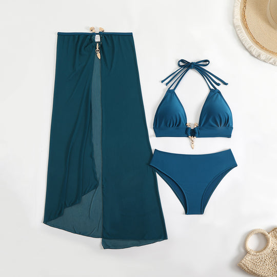 Damen Bikini-Set mit schickem Wickelrock und raffiniertem Halterneck EB