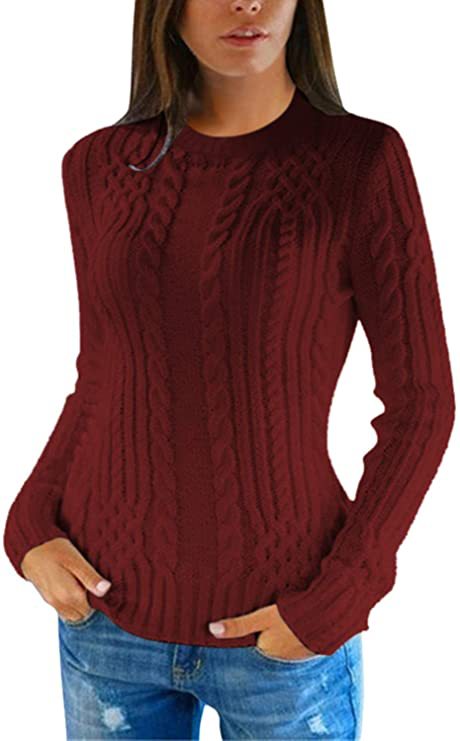 Damen Pullover mit hohem Kragen und Zopfmuster EB