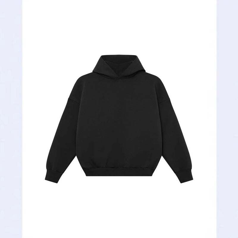 Unisex minimalistischer Kapuzenpullover ohne Kängurutasche mit überschnittener Schulter und geripptem Saum EB
