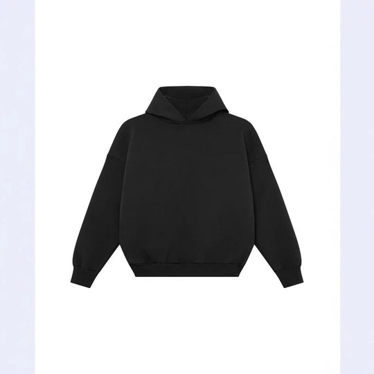 Unisex minimalistischer Kapuzenpullover ohne Kängurutasche mit überschnittener Schulter und geripptem Saum EB