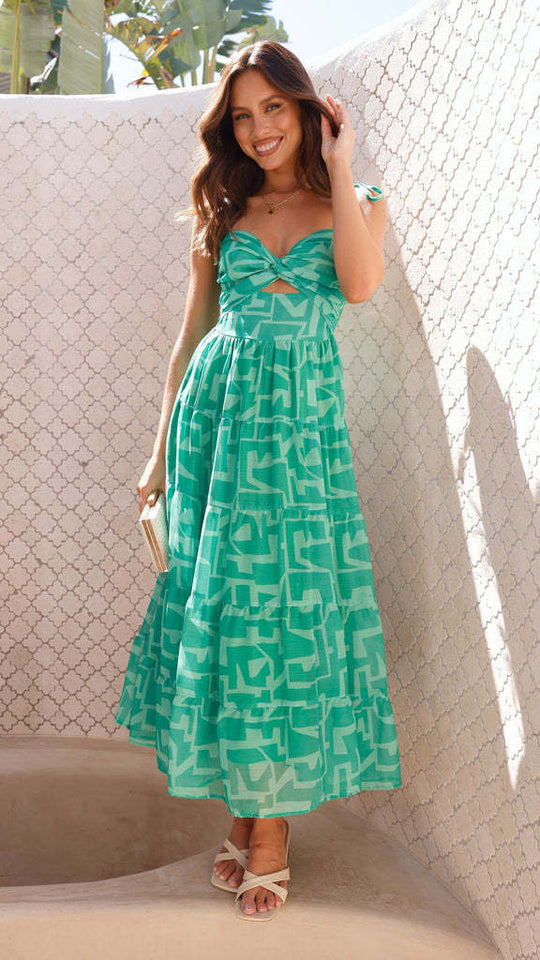 Damen Maxikleid mit festlichem Cut-Out und fließendem Rock EB