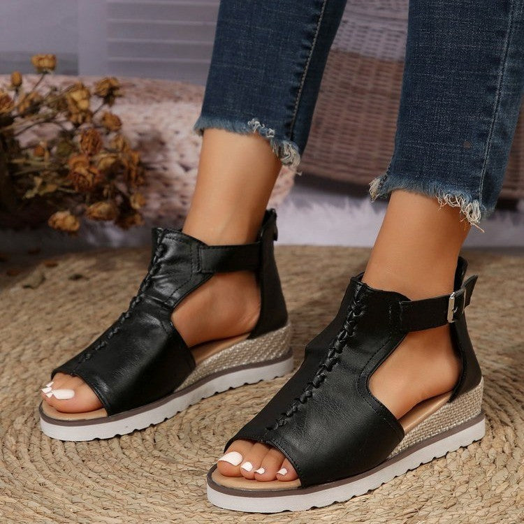 Damen bequeme Plateau-Sandalen mit atmungsaktiven Mesh-Einsätzen EB