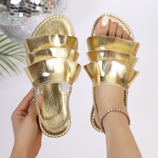 Damen elegante Riemchen-Sandalen mit modischem Faltendesign EB