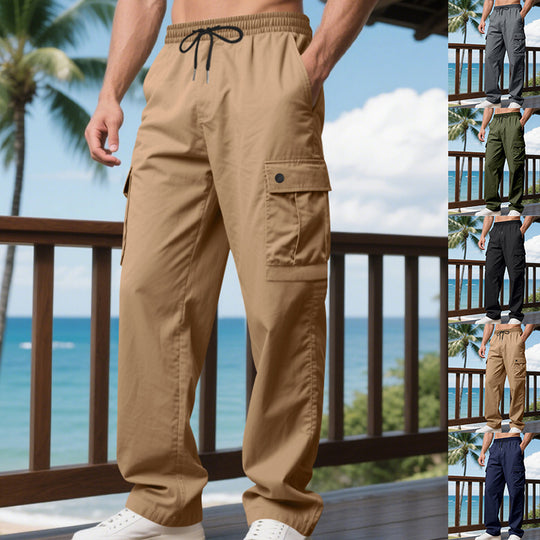 Herren nan leichte Cargo-Freizeithose mit elastischem Tunnelzugbund, geradem Bein und funktionalen Klapptaschen EB