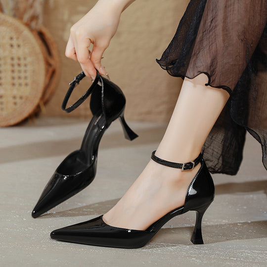 Damen elegante Stiletto-Pumps mit verstellbarem Riemen und glänzender Oberfläche EB