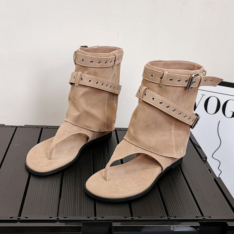 Damen dezente High-Top Sandalen mit dekorativen Schnallen EB