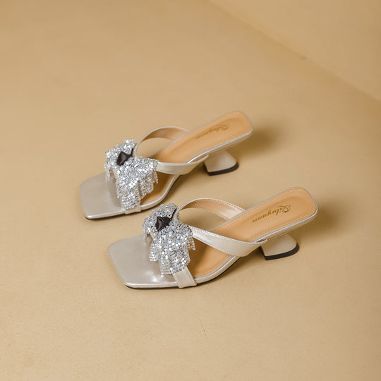 Damen elegante Sling-Sandalen mit funkelndem Schmuckdesign EB