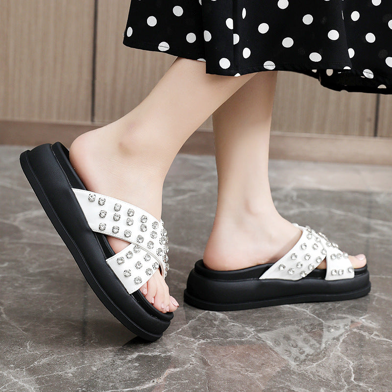 Damen Glitzernde Schlappen mit modischem Riemendesign und rutschfester Sohle EB
