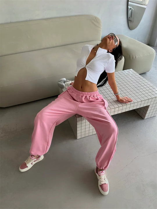 Damen nan weite Lounge-Jogginghose mit elastischem Komfortbund und seitlichen Eingrifftaschen EB
