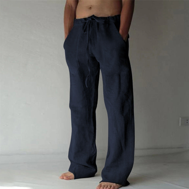 Herren nan lockere Leinenhose mit weitem Bein und Kordelzugbund EB