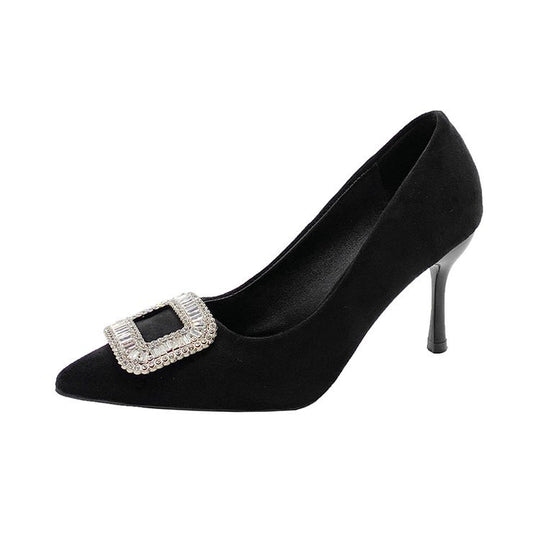 Damen elegante Pumps mit funkelndem Strass-Schleifenakzent EB