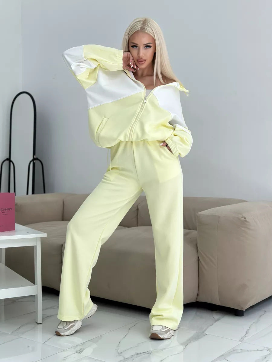 Damen sportliches Set aus hochfunktionalem Fleece-Material mit Reißverschluss EB