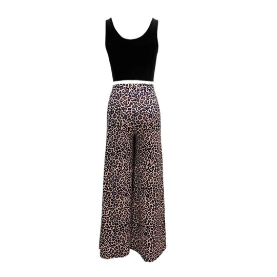 Damen Weite Leoprint-Hose mit hohem Bund und elastischem Taillenbund EB