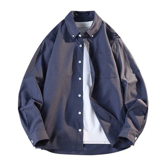 Herren nan gestreifte Overshirt Hemdjacke aus Baumwollmischung mit Brusttasche EB