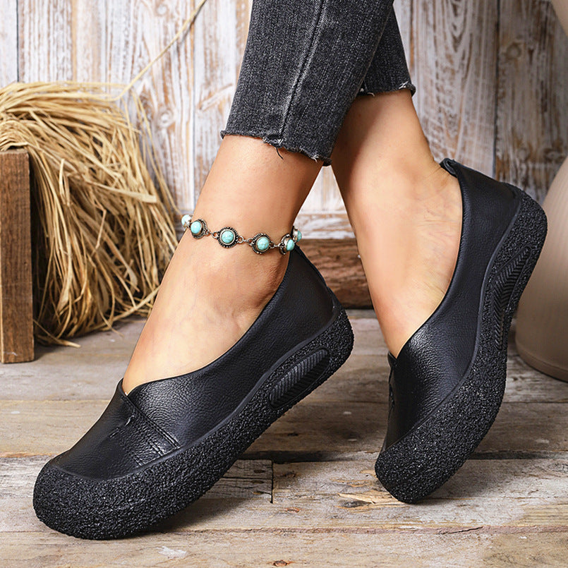 Damen nan komfortable Slip-On Plateau-Ballerina mit strukturierter Gummilaufsohle und weichem PU-Obermaterial EB