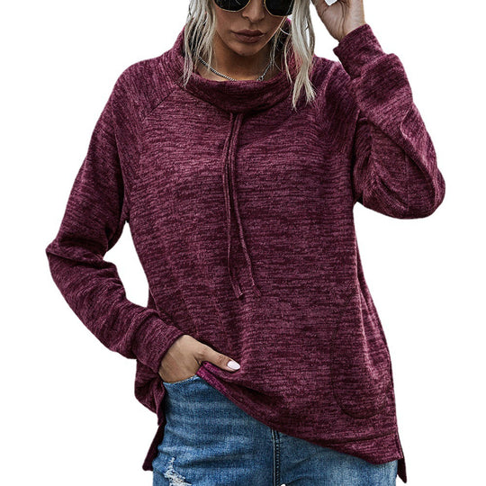 Damen lässiger Pullover mit hohem Kragen und praktischen Taschen EB