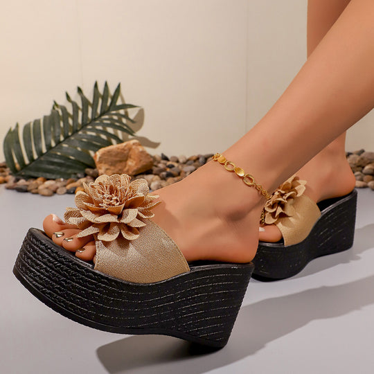 Damen Wedge-Pantoletten mit dekorativem Blumendesign EB
