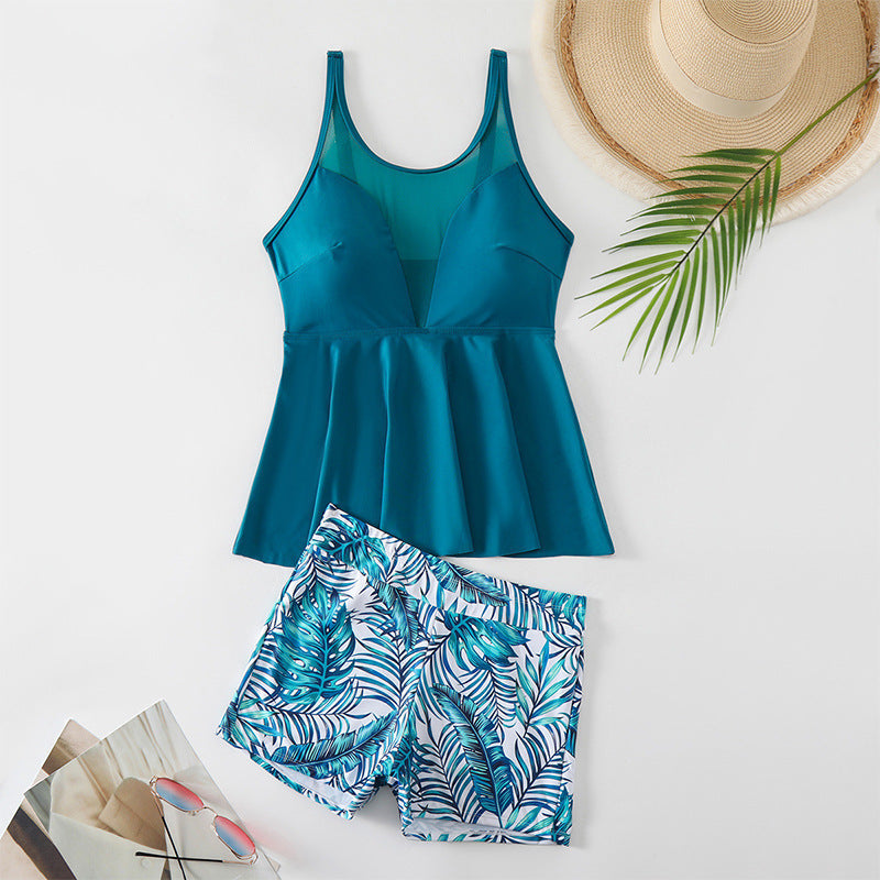 Damen Tankini mit fließendem Rock und floralem Muster EB