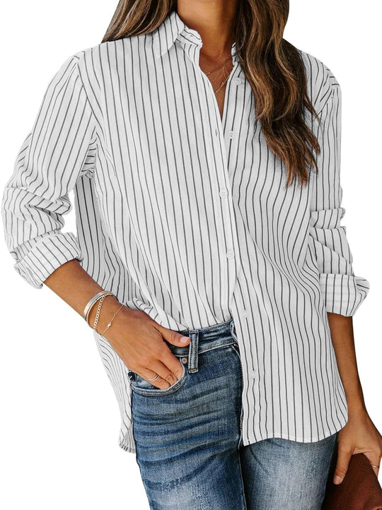 Damen gestreifte Bluse mit klassischem Kragen und lässigem Schnitt EB