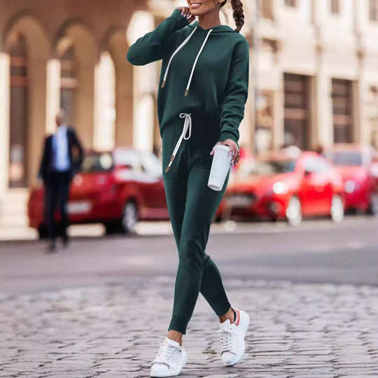 Damen Lässiges Kapuzenpulli- und schmalgeschnittenes Jogginghose-Set EB