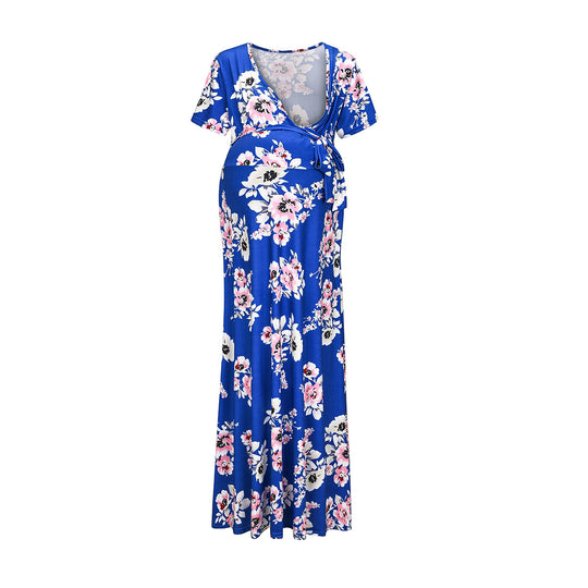 Damen Wickelkleid mit floralen Mustern und innovativem Stilldesign EB