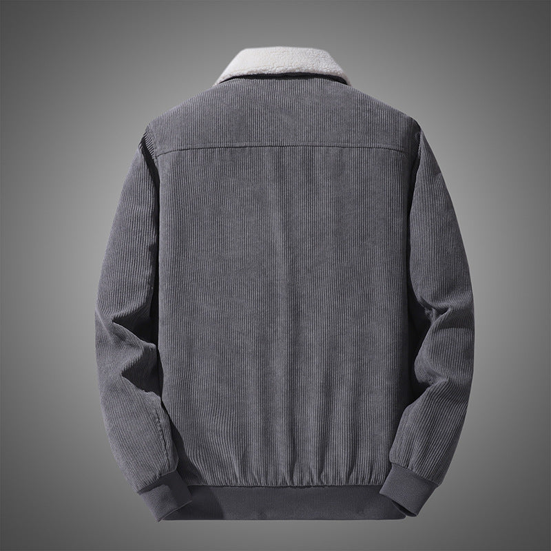 Herren nan gefütterte Cordjacke mit Sherpa-Innenfutter, Reißverschluss und aufgesetzten Klappentaschen EB