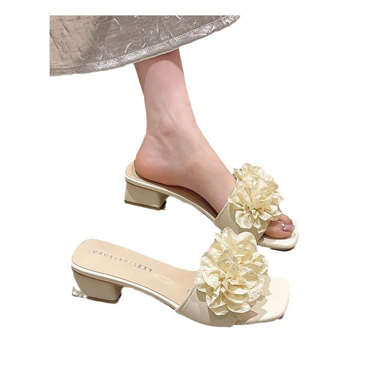 Damen dekorative Mules mit Blumenakzent EB