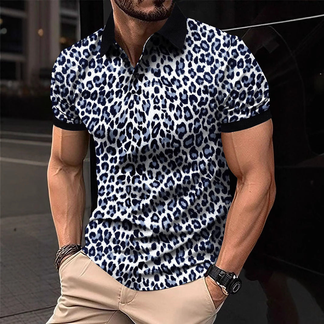 Herren Polo-Shirt mit aufregendem Leopardenmuster und modernem Schnitt EB