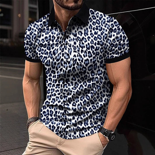 Herren Polo-Shirt mit aufregendem Leopardenmuster und modernem Schnitt EB