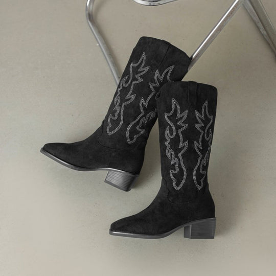 Damen Stiefel mit exquisiten Stickereien und komfortablem Absatz EB