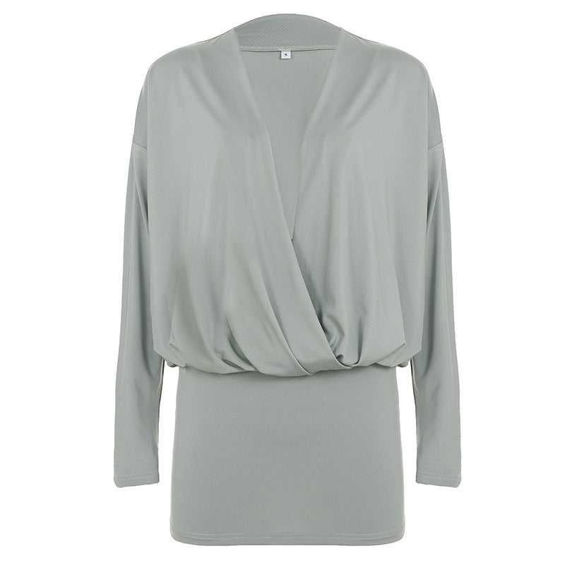 Damen nan drapiertes Wickel-Top mit tiefem V-Ausschnitt, weichem Jerseyfall und tailliertem Bündchen EB