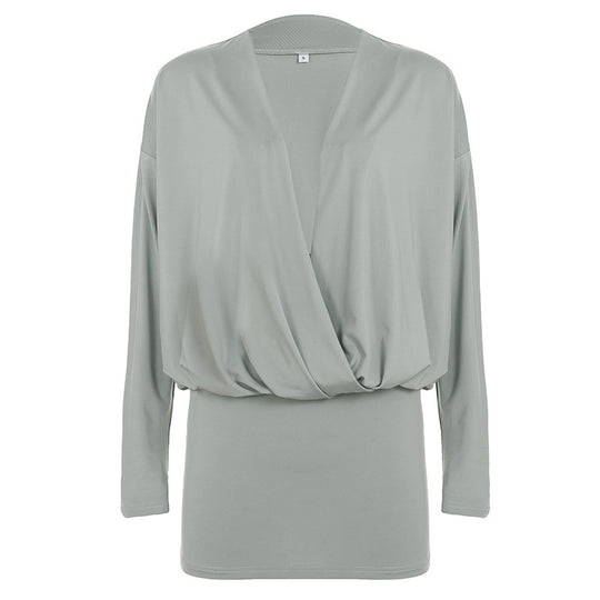 Damen nan drapiertes Wickel-Top mit tiefem V-Ausschnitt, weichem Jerseyfall und tailliertem Bündchen EB