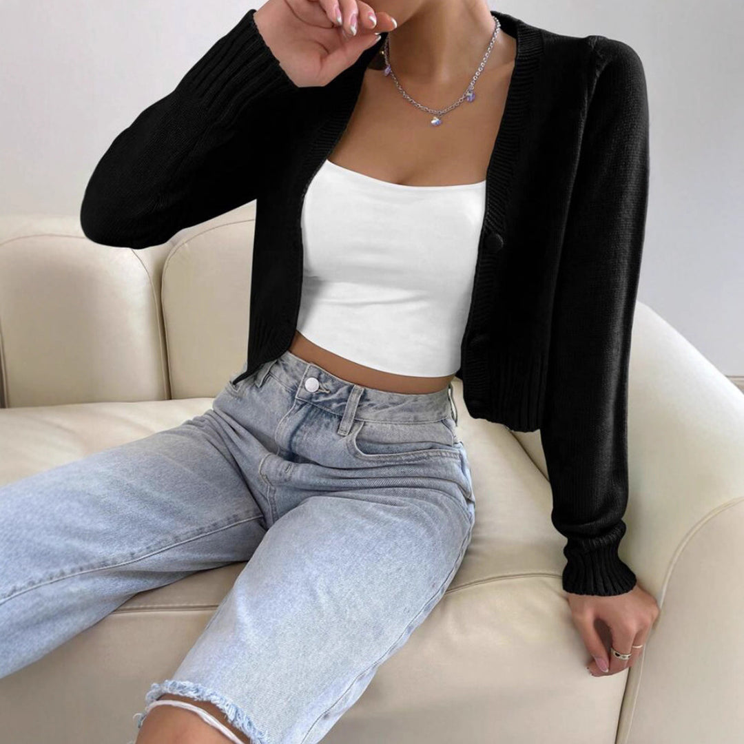 Damen Kurzstrickjacke mit feinem Rippstrickdesign EB