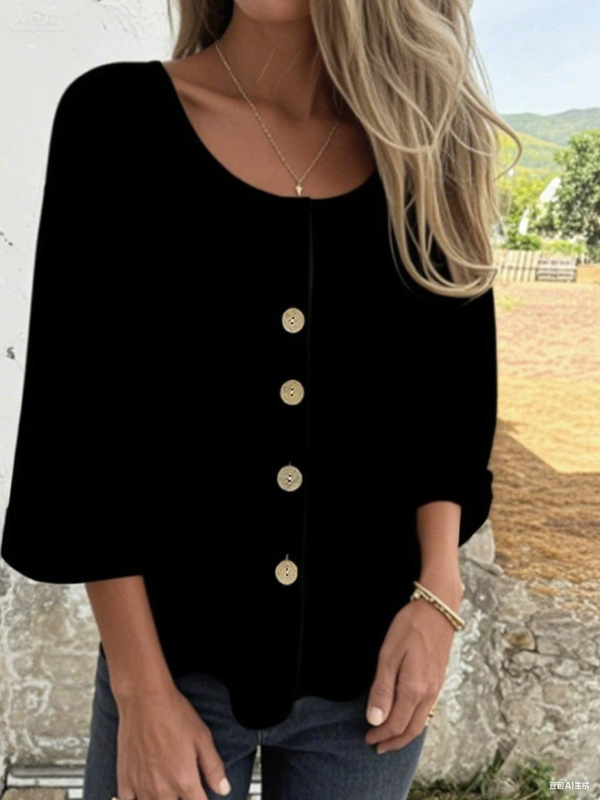 Damen Elegantes und lässiges Blusenshirt mit Knopfdetail EB