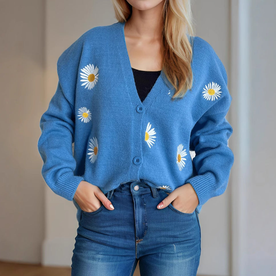 Damen Strickjacke mit floralen Applikationen EB