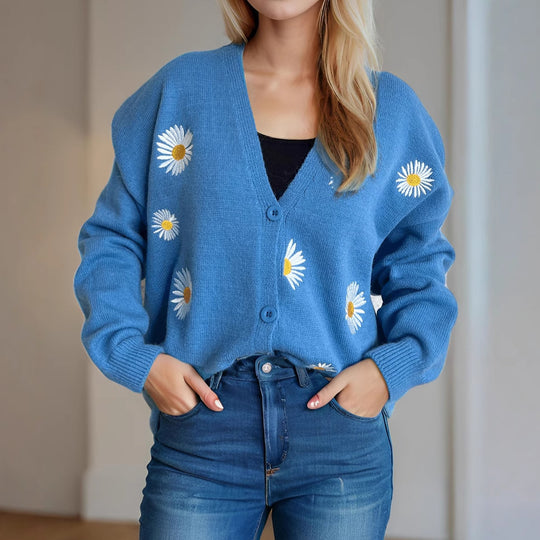 Damen Strickjacke mit floralen Applikationen EB