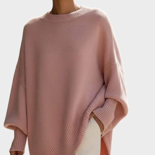 Damen nan Oversize Strickponcho mit asymmetrischem Saum und gerippten Ärmeln EB