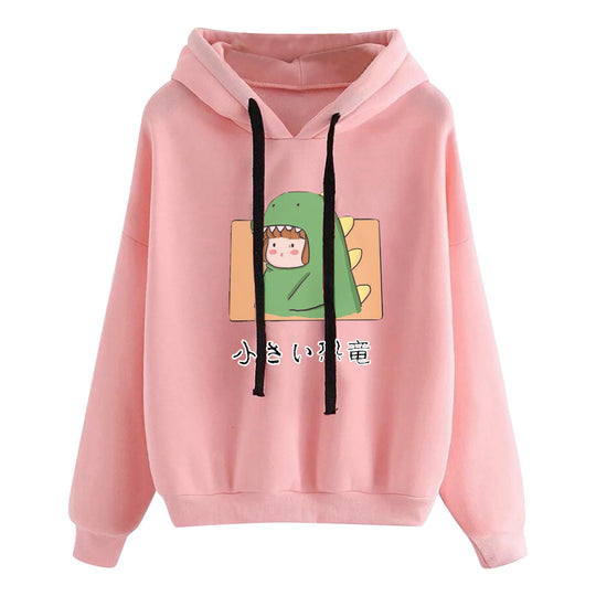 Damen nan kurz geschnittener Cropped-Kapuzenpullover mit niedlicher Frosch-Illustration und verstellbarer Kapuze EB