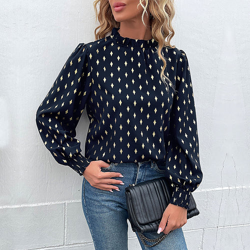 Damen Bluse mit hochwertigem Druck und großzügigen Puffärmeln EB