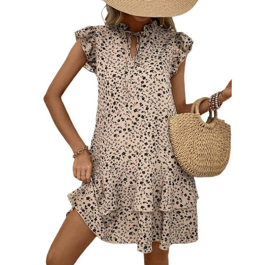 Damen Sommerliches Kleid mit Spitzenärmeln und aufwendig floralem Design EB